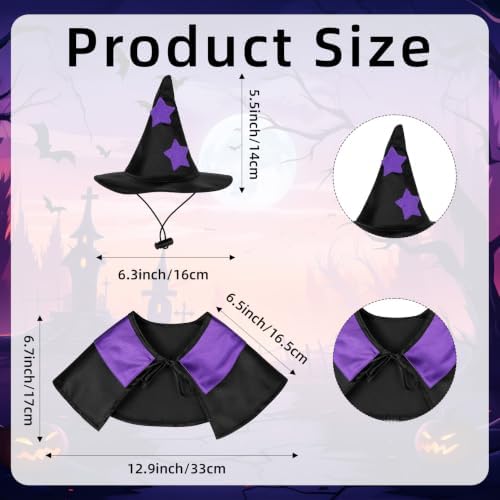 Halloween Pet Costumes, Dog Halloween Costumes, Black and Purple Witch Cloak Wizard Hat Halloweens Costume for Small Medium Large Pet Cats Dogs Halloweens Costume Party Decorations Supplies - Image 2