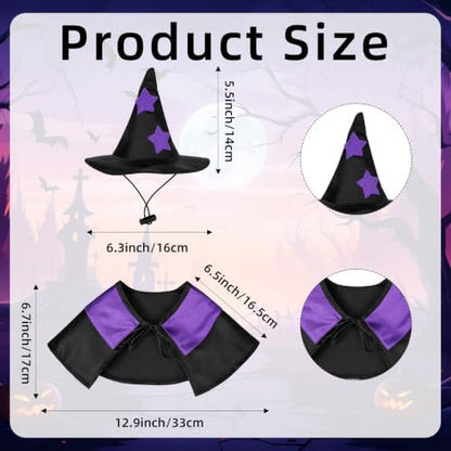 Halloween Pet Costumes, Dog Halloween Costumes, Black and Purple Witch Cloak Wizard Hat Halloweens Costume for Small Medium Large Pet Cats Dogs Halloweens Costume Party Decorations Supplies - Image 2