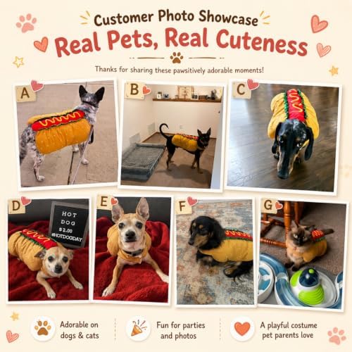 POPETPOP Hot Dog Design Pet Costume, Funny Warm Hoodie for Dogs and Cats, Halloween Christmas Apparel Cosplay for Puppies and Kitten - Size M - Image 6