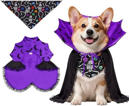 Dog Halloween Costumes with Black Bandana, Dog Vampire Cloak Cape(Purple,M) by WINGOIN