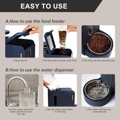 Gravity Automatic Cat Feeder, Water & Food Dispenser Set, Stainless Bowls