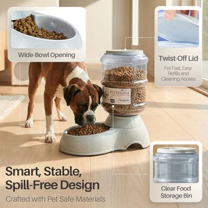Flexzion Automatic Pet Feeder & Waterer Set of 2 Pack, Self Feeding Replenish Dog Cat Bowls, Gravity Food & Water Storage Container Fountain Jug Pet Supplies Plastic Skid Proof Rubber Feet (3 Gallon)