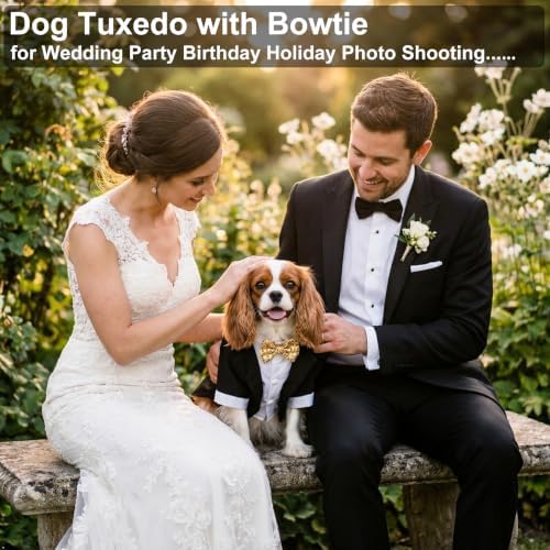 Dog Tuxedo with Bow Tie, Formal Wedding Suit for Small Medium Puppy Dogs - Image 2