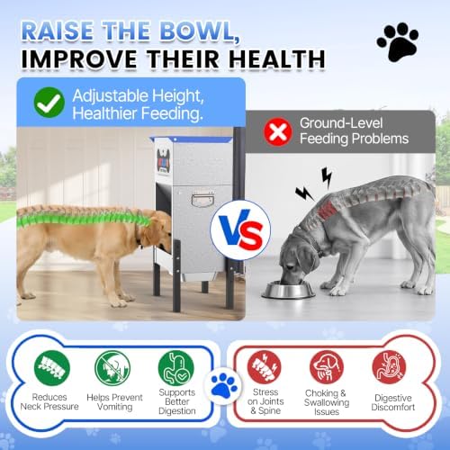25 lb Automatic Dog Feeder for Large Breeds, 3 Adjustable Heights