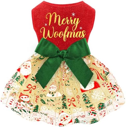 Dog Christmas Outfit Cute Dog Christmas Dress with Bowknot Tulle Puppy Clothes for Small Medium Dogs Cats Boys Girls Pet Costume by BAOBICUTE