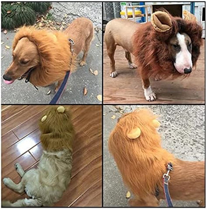 Funny Dog Costume, Lion Mane Wig for Dog Halloween Christmas Dress Up (with Ears, Color: Light Brown, Size: Large) - Image 6