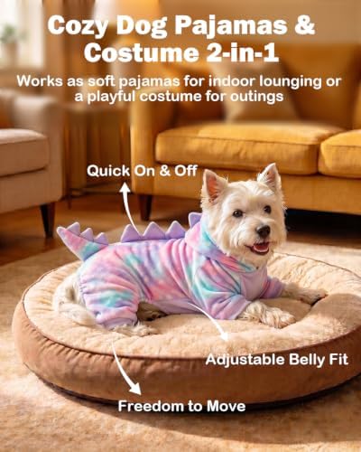 CuteBone Dinosaur Pet Costume Onesie - Hooded Puppy Pajamas - Small Dog Clothes Cat Full-Body Romper COSH08L - Image 3