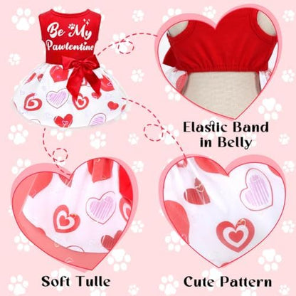 Dog Valentines Day Clothes Be My Pawlentine Dog Valentines Outfit Red Tulle Dog Dress with Bowknot for Small Medium Large Dogs Cat Girl - Image 4