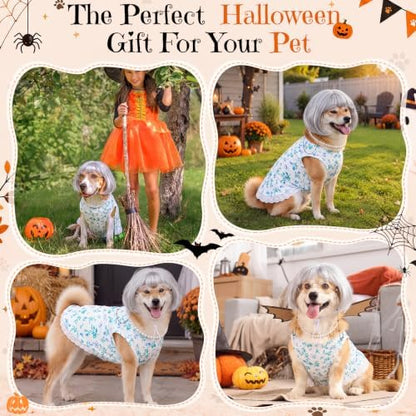 4Pcs Halloween Old Lady Costume Dog Grandma Outfit, Blue Ditsy Floral, 2 XL - Image 6