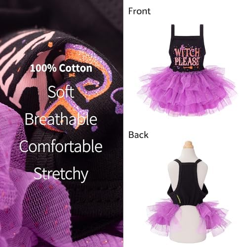 Fitwarm Witch Please Halloween Dog Tutu Dress, Funny Halloween Costumes for Small Girl Dogs, Pet Outfit, Black, Purple, XS - Image 4