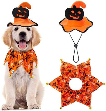 EXPAWLORER Dog Halloween Costumes,Dog Collar and Wizard's Pumpkin Hat Set by EXPAWLORER