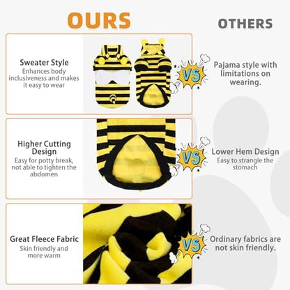 KOOLTAIL Dog Bee Costume Clothes, Fleece Funny Dog Sweater Hoodie Outfits, Pet Halloween Cosplay Cold Weather Coats with Leash Hole for Small Medium Large Dogs Pug Pitbull Corgi Puppy Gift, Yellow M - Image 6