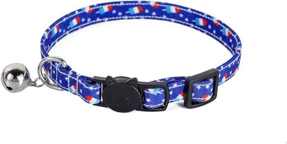 2-Pack Breakaway Cat Collars with Removable Double-Layer Bow Tie and Bell for Boy and Girl Cats Safety Kitten Collars Suitable for Festivals and Daily. (Independence Day 2)