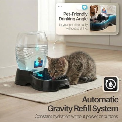 Flexzion Gravity Pet Water Dispenser for Cats & Small Dogs, 1/4 Gal, Black