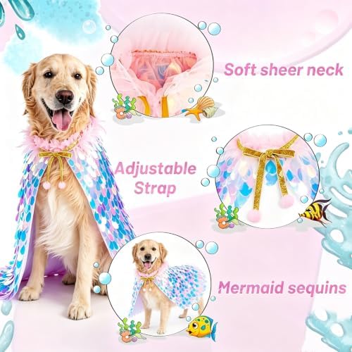 Mermaid Pet Cape Halloween Costumes for Large Dogs Holiday Outfit - Image 5