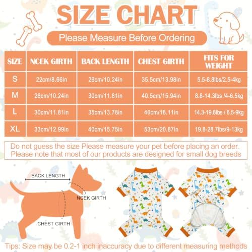 Dog Pajamas for Small Medium Dogs Pjs Orange Dinosaurs Dog Onesie Breathable Puppy Pj Pet Stretchy Soft Sleepwear for Spring Summer Costume-M - Image 2