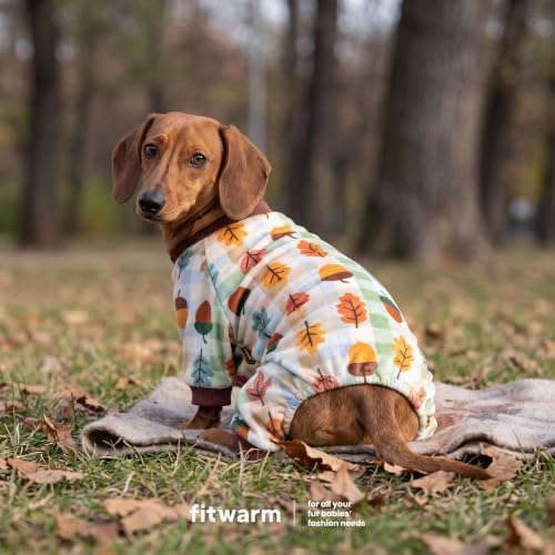 Fitwarm Acorn & Leaves Plaid Fleece Dog Pajamas, Thanksgiving Outfit for Small Dogs Boy Girl, Festive Pet Clothes, Funny Doggy Onesie, Brown, Orange, Green, Small - Image 4