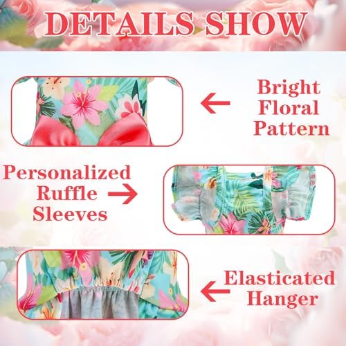 EXPAWLORER Dog Dress with Sleeve Ruffles, Floral Pet Dresses with Bow Tie for Small Meduim Dogs Puppy Cats Girl, Cute Princess Dog Dresses Skirt Clothes Outfits for Spring Summer, Green M - Image 3