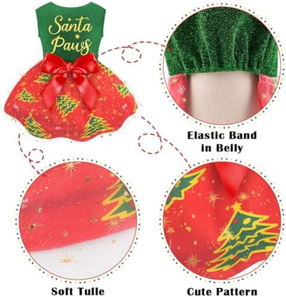 Dog Christmas Outfit Cute Dog Christmas Dress with Bowknot Tulle Puppy Clothes for Small Medium Dogs Cats Boys Girls Pet Costume - Image 6