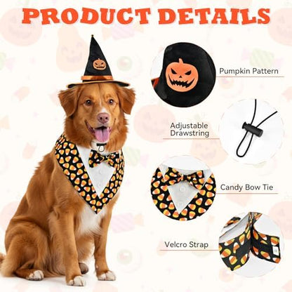 Halloween Candy Corn Dog Adjustable Tuxedo with Black Witch Hat Halloween Puppy Costume Set Halloween Carnival Theme Outfits for Cats Puppy Dog M - Image 6