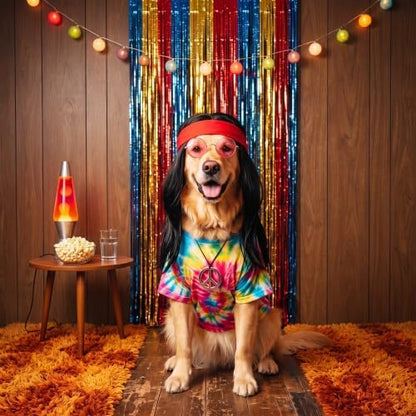 Hillban 5 Pcs Hippie Dog Costume Halloween Pet Costume Accessories, L - Image 5