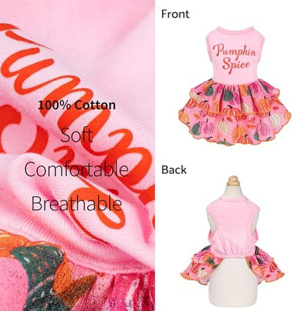 Fitwarm Pumpkin Spice Dog Dress, Thanksgiving Outfit for Small Dogs Girl, Festive Pet Clothes, Pink, Small - Image 5