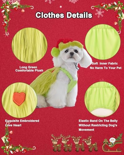 Small Large Dog Green Monster Costume with Christmas Hat,L - Image 5