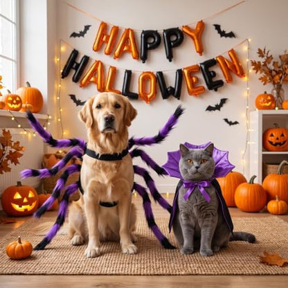 3 Pcs Halloween Costume for Dog Cat, Spider Bat Wings Cape, Purple, S - Image 6
