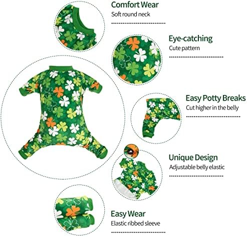 CuteBone Clover St.Patrick's Day Small Dog Pajamas Soft Puppy Pjs Fleece Stretchy Onesie Cat Clothes for Daily Wear P275S - Image 2