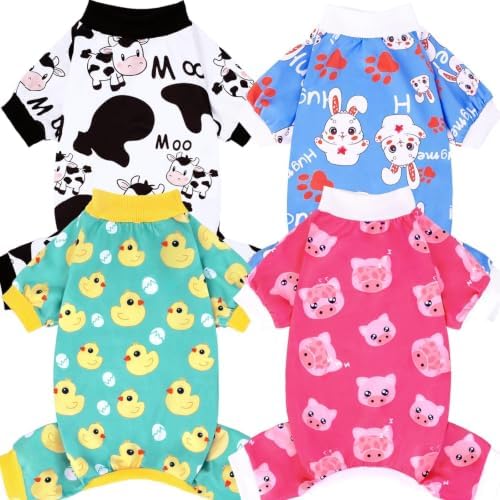 XPUDAC 4 Pieces Dog Pajamas for Small Dogs Pjs Clothes Puppy Onesies for Doggie Duck Shirts Sleeper for Pet Cats Jammies-S by XPUDAC