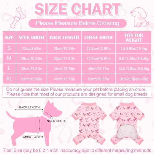 Dog Pajamas for Small Medium Dogs Pjs Pink Bow Dog Onesie Breathable Puppy Pj Pet Stretchy Soft Sleepwear for Spring Summer Costume-L - Image 2