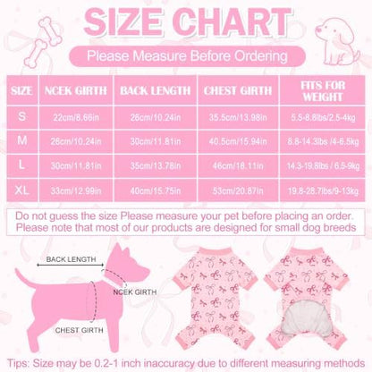 Dog Pajamas for Small Medium Dogs Pjs Pink Bow Dog Onesie Breathable Puppy Pj Pet Stretchy Soft Sleepwear for Spring Summer Costume-XL - Image 2
