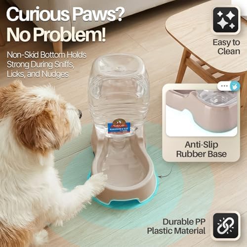 Flexzion Gravity Pet Water Dispenser for Cats & Small Dogs, 1/4 Gal, Beige
