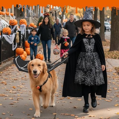 Olanrun Large Dog Halloween Costumes, Adjustable Dog Bat Wings Costumes for Large Dogs with Pumpkin Bell Skeleton Print On The Back, Pet Costume Halloween Cosplay Party Dress Up, L Black - Image 7