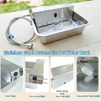 Stainless Steel Automatic Pet Waterer with Flip-Top & Wall Mount