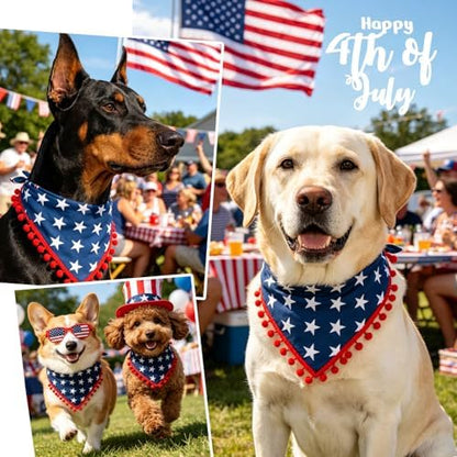 4th of July Dog Bandana, American Flag Star Pattern Holiday Triangle Scarf, Adjustable Snap Button Patriotic Neckwear for Large Breeds (30-75lbs) - Image 4