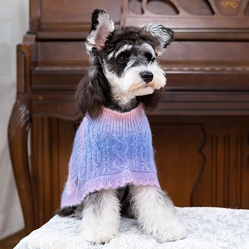 Rainbow Mohair Dog Poncho, Cold Weather Cable Dog Sweater for Small Dogs, Classic Turtleneck Thick Puppy Clothes with Leash Hole DS93XL - Image 6