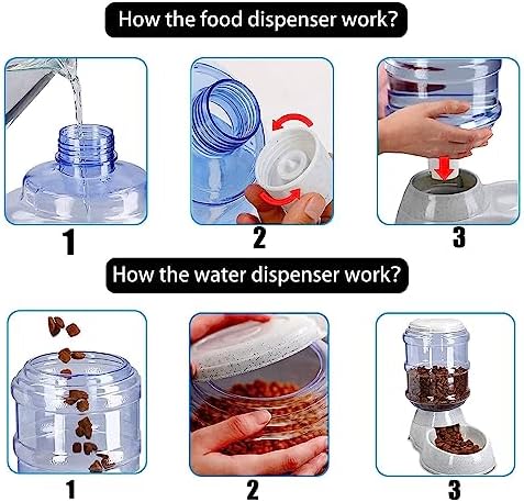 Old Tjikko Automatic Feeder and Water Dispenser in Set,Gravity Food Feeder and Waterer with Pet Food Mat,Large, 3 Gallonx 2, Gray (Water and Food Dispenser Set)
