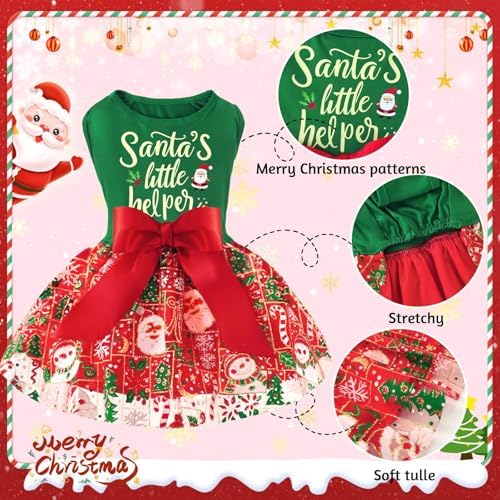 XPUDAC Dog Christmas Dress Outfit Snowman Tulle Dress Holiday Dog Clothes for Small Dogs Girl, Santa Pet Costume Cat Outfits-Medium - Image 4