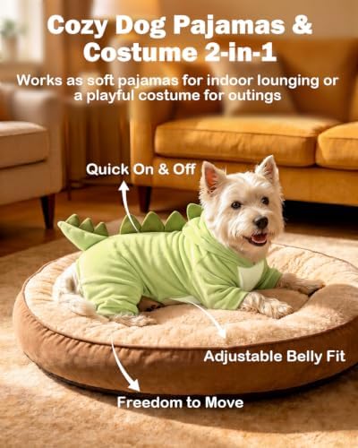 CuteBone Dinosaur Pet Costume Onesie - Hooded Puppy Pajamas - Small Dog Clothes Cat Full-Body Romper COSH01XS - Image 3