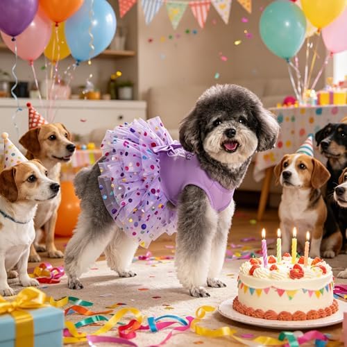 KOOLTAIL Dog Birthday Dress for Small Medium Dogs Girl, Puppy Lace Tutu Pink Birthday Party Holiday Outfit Gift, Cute Ruffle Sleeves Bowknot Dress, Soft Pet Cat Princess Clothes Costume Apparel, S - Image 5
