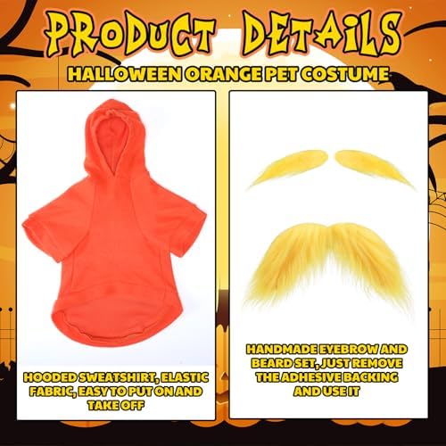 Huhumy Halloween Orange Costume for Dogs, M, Hoodie, Mustache and Eyebrows - Image 2