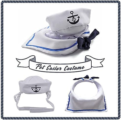 NAMSAN Pet Sailor Costume for Cats Small Dogs Rabbits, Halloween Cat Sailor Hat with Tie Collar, Small Dog Navy Hat Cape, Halloween Cat Sailor Outfit for Holiday Party Cosplay Statue Decoration - Image 3