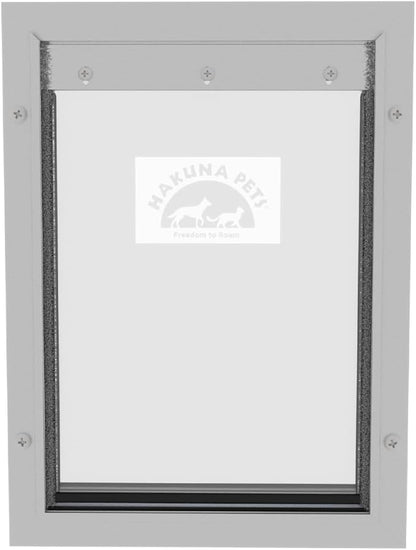 Hakuna Pets Deluxe Aluminum Pet, Cat and Dog Door with 2-Way Locking Panel for Screens, Doors and Walls up to 2.8" Thick, Medium, Silver