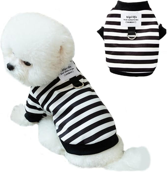 Autumn Dog Sweater with Leash Ring Warm Striped Puppy Shirt for Small Dog Girl Boy Cat Sweater Winter Pet Clothes Pomeranian Chihuahua Cold Weather Coat (Black, X-Small)