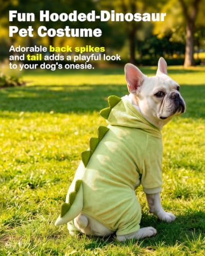 CuteBone Dinosaur Pet Costume Onesie - Hooded Puppy Pajamas - Small Dog Clothes Cat Full-Body Romper COSH01XS - Image 2