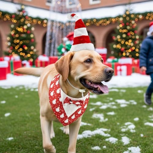 Christmas Snowman Pattern Dog Adjustable Tuxedo with Red White Stripe Santa Hat Xmas Puppy Costume Set Christmas Themed Outfits for Cats Puppy Dog L - Image 6