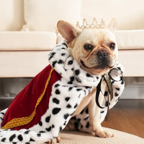 Lovelyshop Royal Pet Costume, Red Velvet Cloak & Gold Pearl Crown, M - Image 3