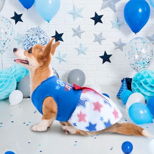 Happy 4th of July Dog Outfit Patriotic Dog Tulle Dress with Red Bowknot Independent Day Dogs Pet Doggie Apparel Clothes for Small Dogs Puppy Cats Girl - Image 3