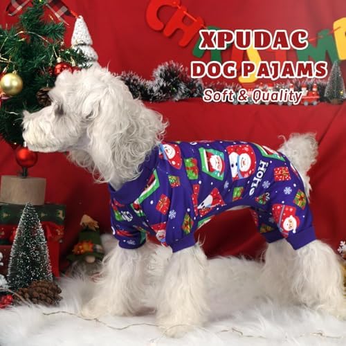 Xpudac 4 Pack Dog Christmas Pajamas Reindeer Puppy Clothes Cute Santa Claus Dog Pajamas Costumes Outfit Red Green, 4XL - Image 4